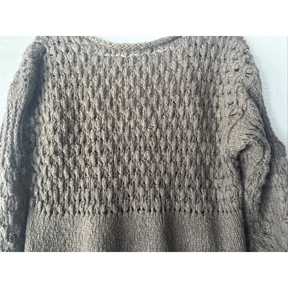 Free People Sweater Crashing Waves‎ Wool Blend Chunky Open Knit Cocoa Size XS - Picture 12 of 13